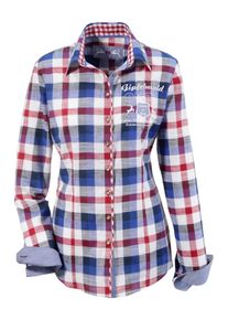 OS-Trachten, Damen Trachtenbluse im Karo-Design, Royalblau / Rot / Weiß