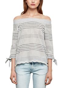 Q/S Designed By, Damen Bluse, Rauchblau / Wei&szlig;