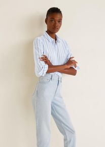 Mango, Damen Hemd 'Mama', Rauchblau / Weiß