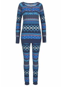 Bench, Damen Pyjama im Norwegermuster mit Sternen, Blau / Navy / Rosa / Wei&szlig;