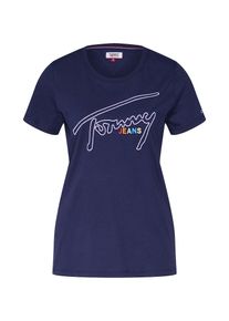 Tommy Jeans, Damen Shirt 'TJW OUTLINE SIGNATURE TEE', Navy / Weiß