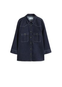 Violeta by Mango, Damen Hemd 'Rawy', Dunkelblau / Wei&szlig;