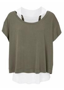 Heine, Damen Shirt, Oliv / Weiß