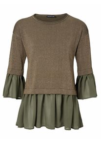 Heine, Damen Rüschenpullover Two-in-one-Look, Oliv