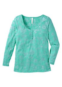 sheego Casual, Damen Longsleeve, Türkis / Silbergrau