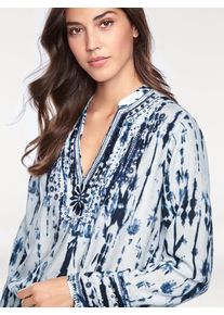 Heine, Damen Tunika mit Stickerei, Blau / Weiß