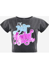 Trueprodigy, Damen T-Shirt 'London Love', Hellblau / Neonpink / Schwarz
