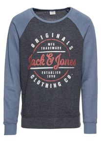 Jack & Jones JACK & JONES, Herren Sweatshirt 'JORVINNIE RAGLAN SWEAT CREW NECK', Taubenblau / Dunkelblau / Hellrot / Weiß