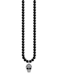 Thomas Sabo, Herren Kette 'Power Necklace Totenkopf mit Lilie', Schwarz / Silber
