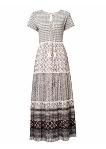 Heine, Damen Maxikleid mit Bindebändern, Creme / Braun / Schwarz
