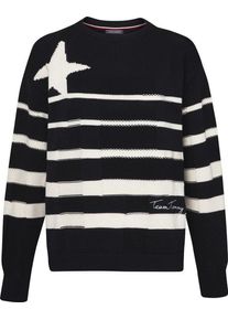 Tommy Hilfiger, Damen Pullover 'MIDNIGHT / SNOW WHITE', Nachtblau / Weiß