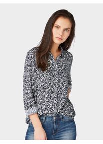 Tom Tailor Denim, Damen Bluse, Nachtblau / Weiß