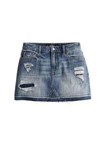 Hollister, Damen Rock 'DK PTCH RPR DENIM SKIRT', Blue Denim
