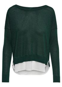 Only, Damen Strickpullover, Dunkelgrün / Weiß