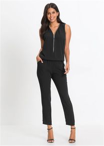 bonprix, Damen Jumpsuit mit Rei&szlig;verschluss, Schwarz