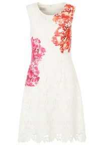 Apart, Damen Rundhals Spitzenkleid, Creme / Pink / Rot