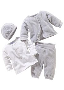 Klitzeklein, Nicki-Set (Set, 4-tlg.) f&uuml;r Babys, Grau / Graumeliert / Wei&szlig;