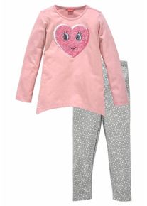 Arizona, M&auml;dchen Shirt & Leggings, Grau / Rosa / Wei&szlig;