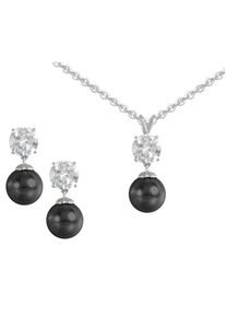 Firetti, Damen Ohrstecker und Halskette, Schwarz / Silber