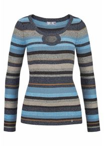 AJC, Damen Rundhalspullover, Hellbeige / Marine / Rauchblau
