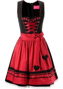 Krüger Dirndl Krüger Madl, Damen Dirndl kurz mit Rosenapplikation, Rot / Schwarz