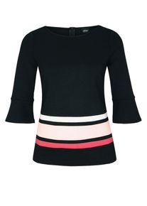 s.Oliver BLACK LABEL, Damen Colourblocking Shirt mit Trompeten&auml;rmel, Pink / Schwarz / Wei&szlig;