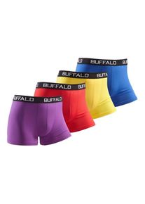 Buffalo, Herren Boxer (4 St&uuml;ck) unifarbene Retro Pants, Blau / Gelb / Dunkellila / Rot
