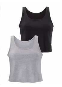 Bench, Damen Crop-Tops (2 St&uuml;ck), Graumeliert / Schwarz