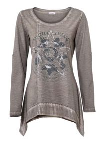 Heine, Damen Longshirt mit Pailletten, Taupe