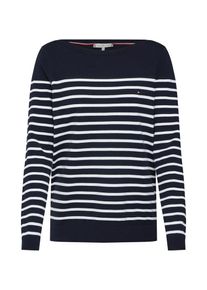 Tommy Hilfiger, Damen Pullover 'HERITAGE BOAT NECK S', Dunkelblau / Wei&szlig;