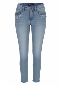 Arizona, Damen Skinny-fit-Jeans 'mit Perlen & Glitzersteinchen', Blue Denim