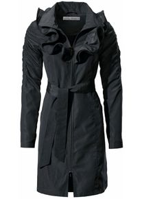 Heine, Damen Trenchcoat mit Rüschen, Schwarz