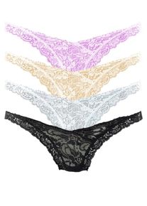 Lascana, Damen String Pack, Gelb / Lila / Schwarz / Wei&szlig;
