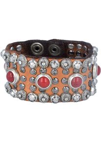 Campomaggi, Damen Armband, Cognac / Rot / Silber