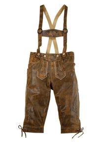 Marjo, Herren Lederhose 3/4 mit traditioneller Stickerei, Braun