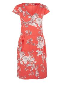 s.Oliver RED LABEL, Damen Gebl&uuml;mtes Cr&ecirc;pekleid, Grau / Rot / Wei&szlig;