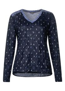 Street One, Damen Shirt, Nachtblau / Royalblau / Weiß