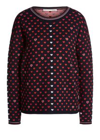 Oui, Damen Pullover, Nachtblau / Rot / Wei&szlig;