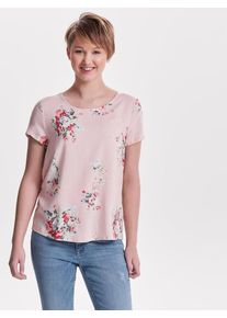 Only, Damen Print-Oberteil mit kurzen &Auml;rmeln, Rosa / Rot