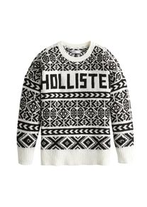 Hollister, Damen Pullover 'INTL OVERSIZE PATTRN SWTR', Schwarz / Weiß
