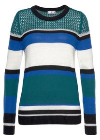 AJC, Damen Strickpullover, Blau / Smaragd / Schwarz / Wei&szlig;