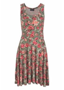 Laura Scott, Damen Jerseykleid, Khaki / Himbeer / Altrosa