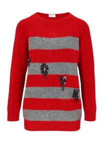 Heine, Damen Pullover, Grau / Rot
