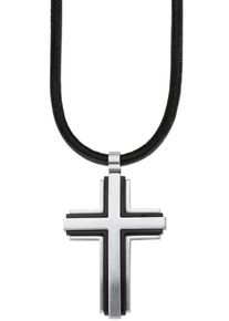 s.Oliver RED LABEL, Herren Kette mit Anhänger »Kreuz, 2012469«, Schwarz / Silber