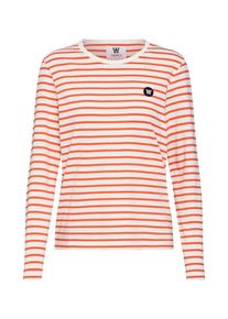 Wood Wood, Damen Langarmshirt 'Moa', Orange / Weiß