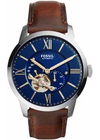 Fossil, Herren Automatikuhr 'TOWNSMAN', Dunkelblau / Braun / Silbergrau