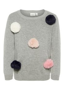 name it, M&auml;dchen Pullover, Graumeliert / Rosa / Schwarz / Wei&szlig;