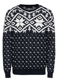 Jack & Jones JACK & JONES, Herren Pullover 'jprCHRISTMAS KNIT CREW NECK', Navy / Wei&szlig;