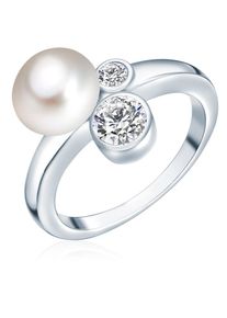 Valero Pearls, Damen Silberring mit Süßwasser-Zuchtperle mit Zirkonia, Silber