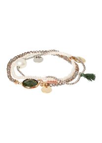 Hallhuber, Damen Armband, Gold / Greige / Grasgrün / Perlweiß